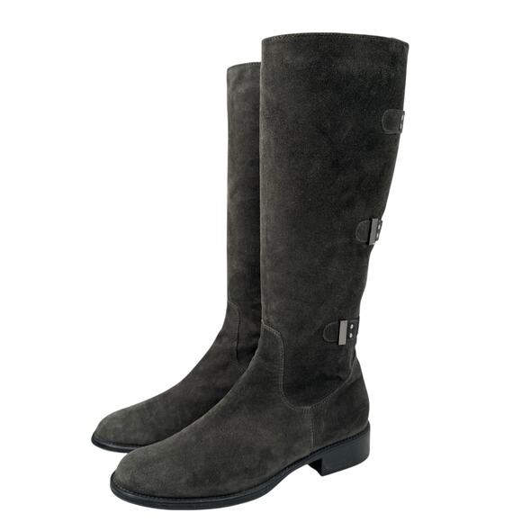 Aquatalia Unicorn Riding Buckle Boots SZ 9 Women's Gray Tall Preppy Equestrian - Picture 1 of 11